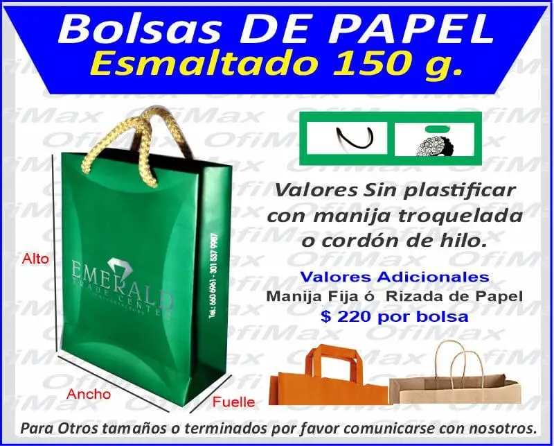 Bolsas de papel esmaltado de 150, bogota, colombia